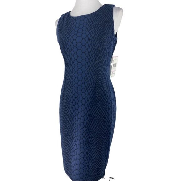 Nine West Women's NWT Blue On The Town Snakeskin Print Siren Career Dress 6/C34 - Picture 2 of 14
